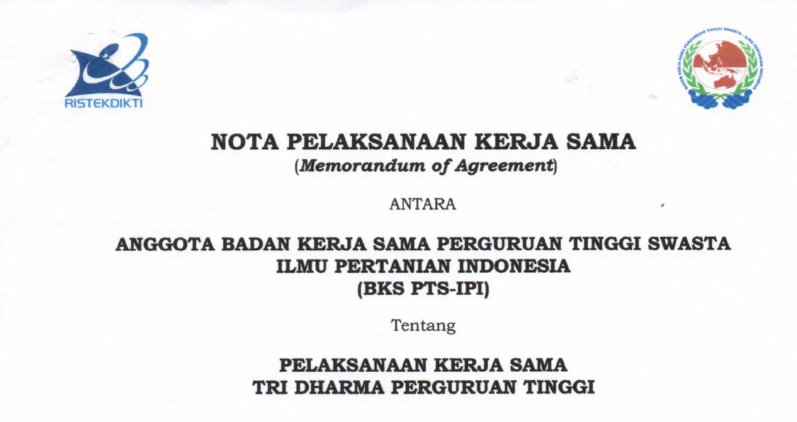Perjanjian Kerjasama Anggota Badan Kerja Sama Perguruan Tinggi Swasta Ilmu Pertanian Indonesia